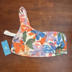 NWT‎ Cupshe One Shoulder Multicolor Pink, Blue Orange Bikini Top Womens Size M